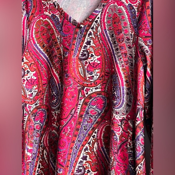 Women's long sleeve top, long tunic v-neck, pockets, red, purple, grey, pink - Picture 2 of 13